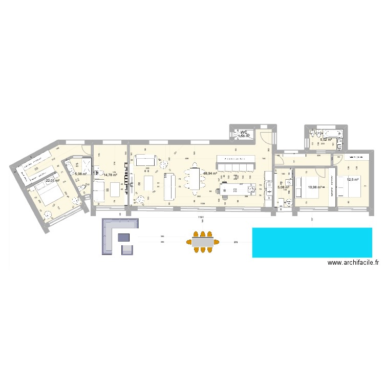 Bordeira 2 X2. Plan de 9 pièces et 146 m2