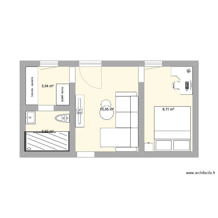 appart 2. Plan de 4 pièces et 26 m2