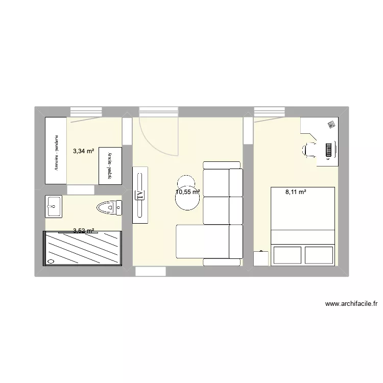 appart 2. Plan de 4 pièces et 26 m²