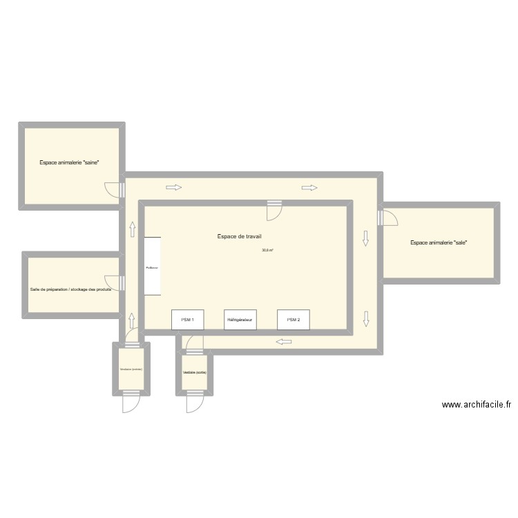Plan aménagement labo. Plan de 7 pièces et 136 m2