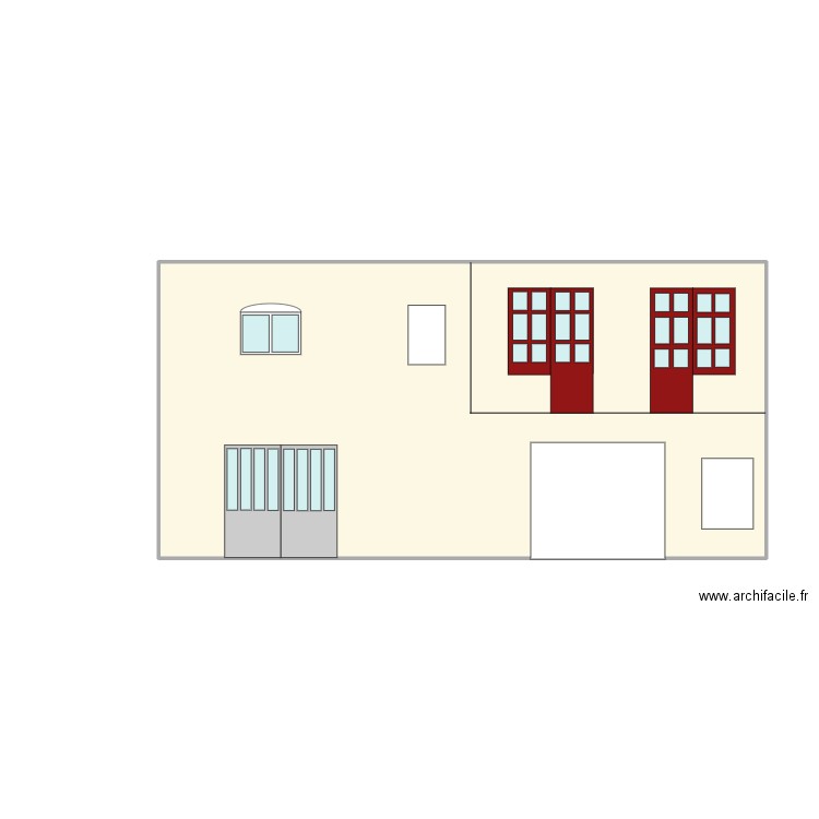 Facade coté jardin. Plan de 1 pièce et 63 m2