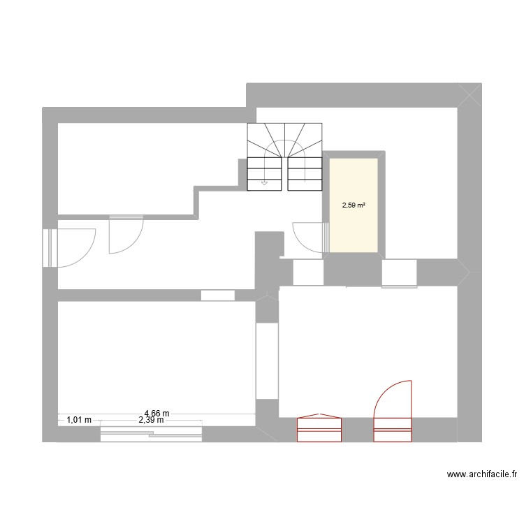 Theys existant. Plan de 1 pièce et 3 m2