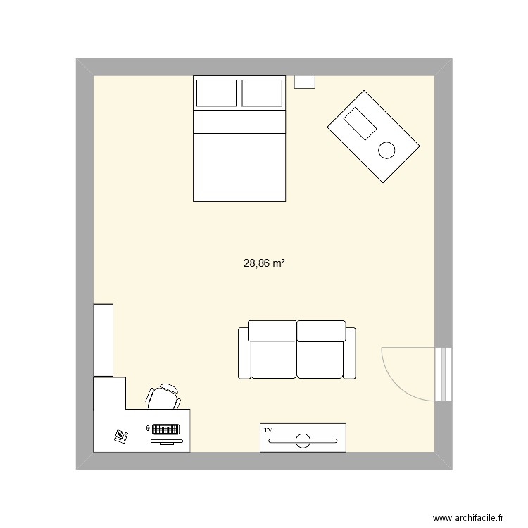 chambre de kenzo. Plan de 1 pièce et 29 m2