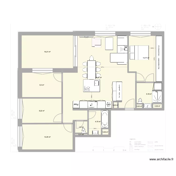 Plan de Base L+G meubl&eacute;2. Plan de 14  et 117 m²