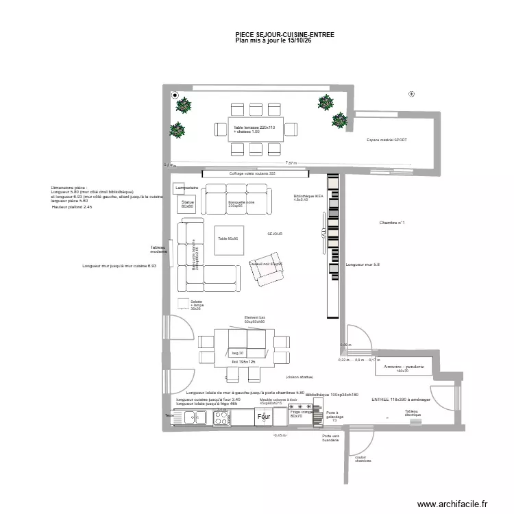 Séjour + Cuisine +entrée 27 10 26. Plan de 1 Pièce et 19 m² Séjour + Cuisine +entrée 27 10 26. Plan de 1 Pièce et 19 m²