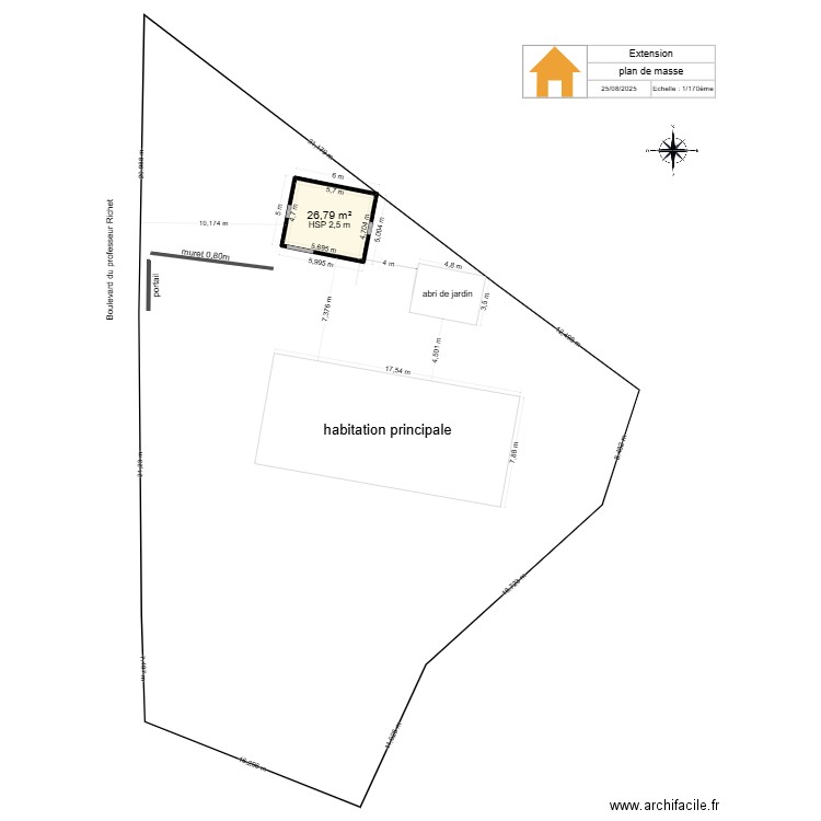 plan-de-masse. Plan de 1 pièce et 27 m2