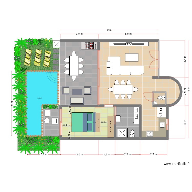 Ground Floor V2. Plan de 4 pièces et 62 m2