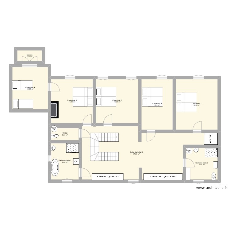 Jonzy 1er étage. Plan de 10 pièces et 148 m2