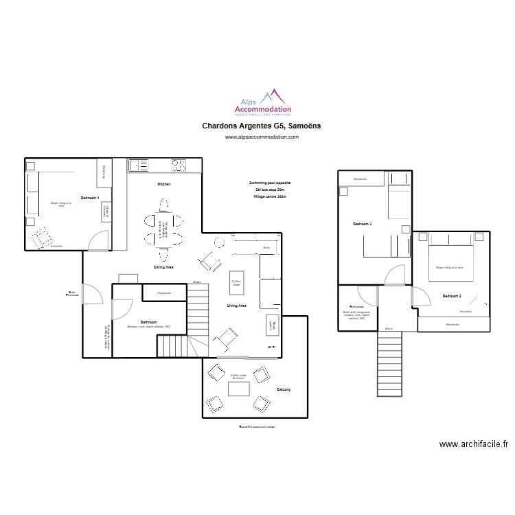 Chardons G5. Plan de 6 pièces et 55 m2