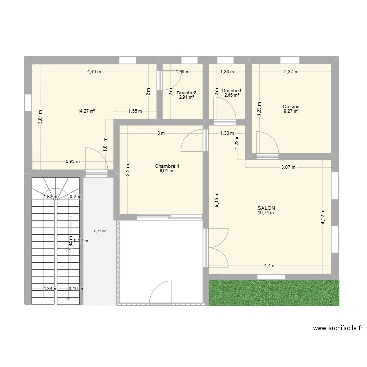 PLAN R1. Plan de 6 pièces et 58 m2