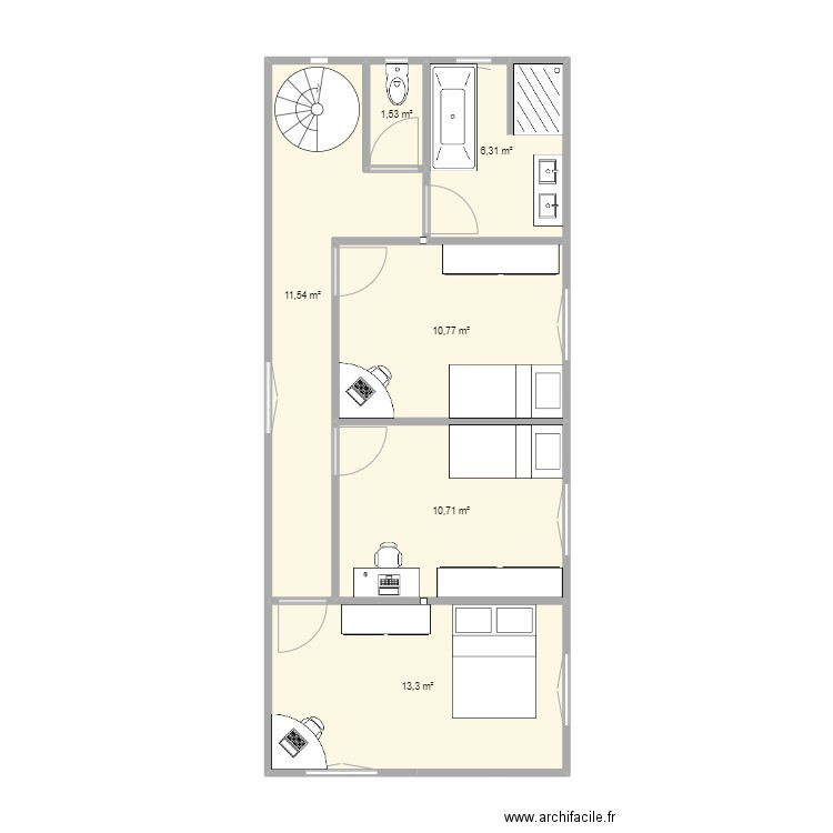 Projet Maison Conteneur Etage. Plan de 6 pièces et 54 m2