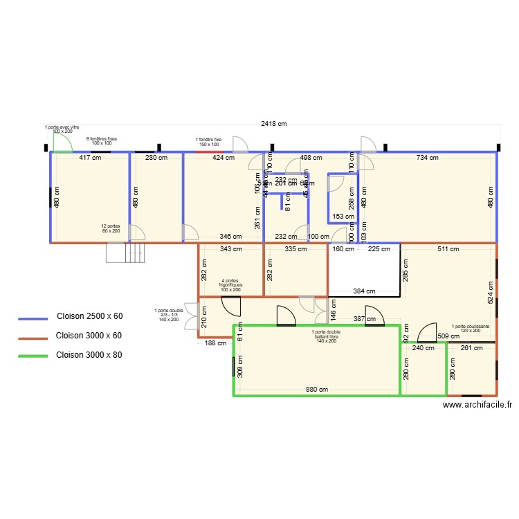 ouvertures cotés. Plan de 0 pièce et 0 m2