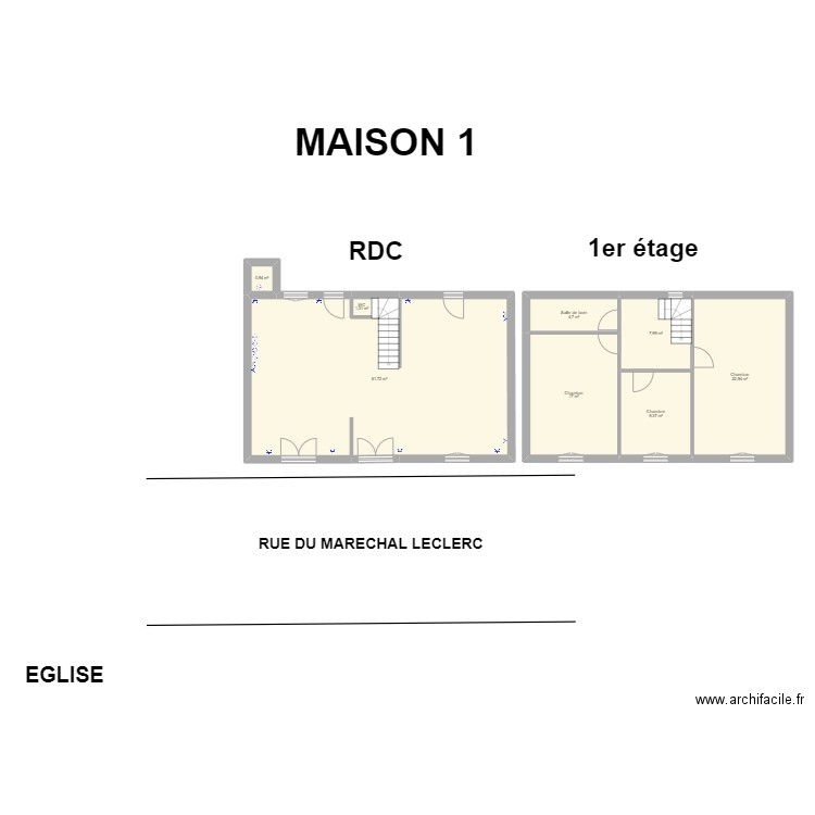 maison 1 et 2. Plan de 8 pièces et 126 m2