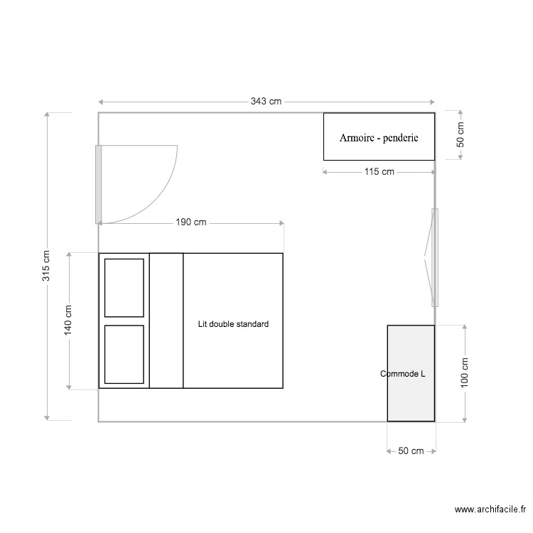 Chambre Cancale v2. Plan de 1 pièce et 11 m2
