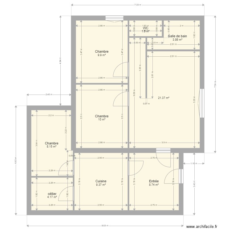 CHATAIGNIER. Plan de 9 pièces et 77 m2
