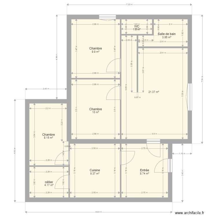 CHATAIGNIER. Plan de 9 pièces et 77 m2