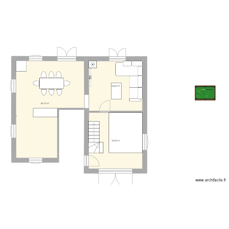 Cailloux 1 v2. Plan de 3 pièces et 61 m2