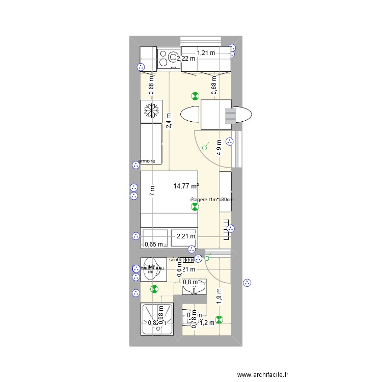 box_studio7. Plan de 1 pièce et 15 m2