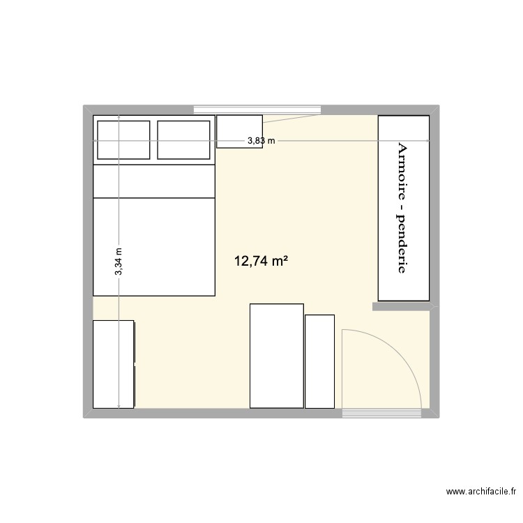 Chambre 2. Plan de 1 pièce et 13 m2