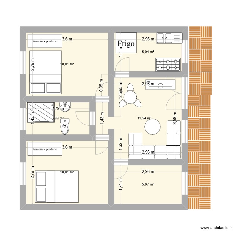 TEST 3. Plan de 6 pièces et 46 m2