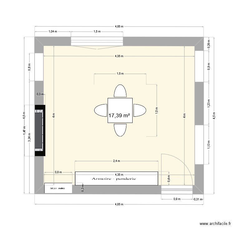 Tubet_R1. Plan de 1 pièce et 17 m2