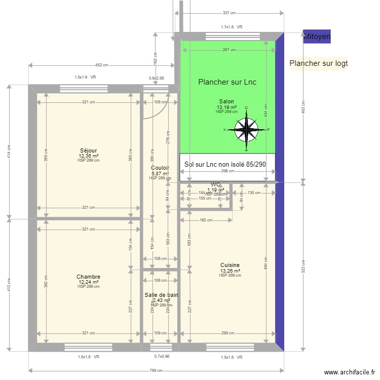 Calas. Plan de 7 pièces et 61 m2