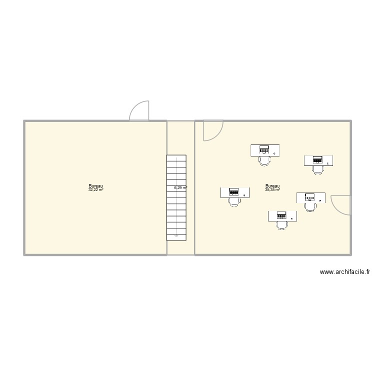 bureau. Plan de 3 pièces et 74 m2