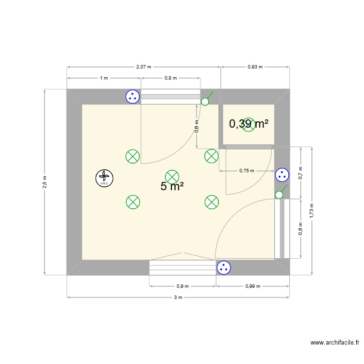 salle de bain  plan 2. Plan de 2 pièces et 5 m2
