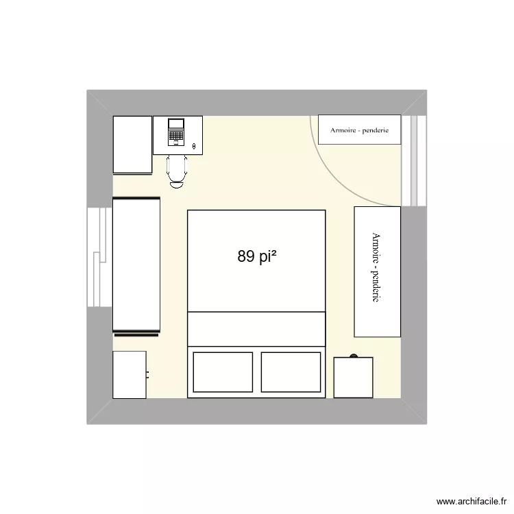 Chambre sous-sol. Plan de 1  et 8 m²