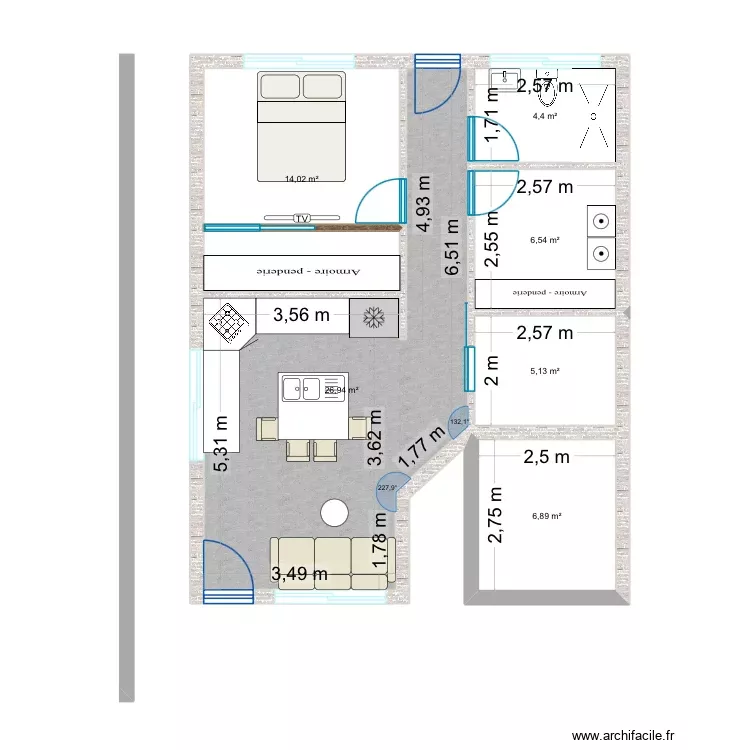 Casa 2. Plan de 6 Pièces et 64 m²