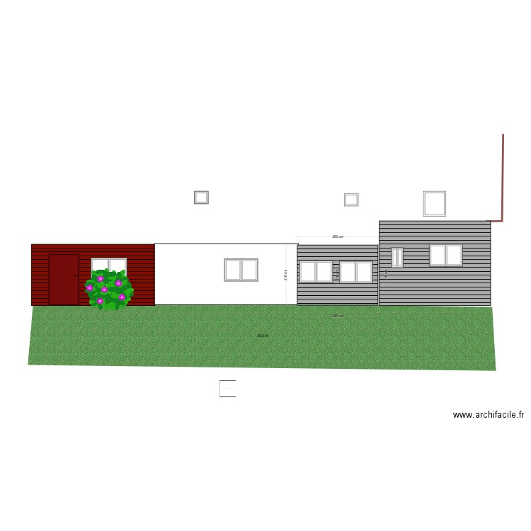 facade coté jardin . Plan de 0 pièce et 0 m2