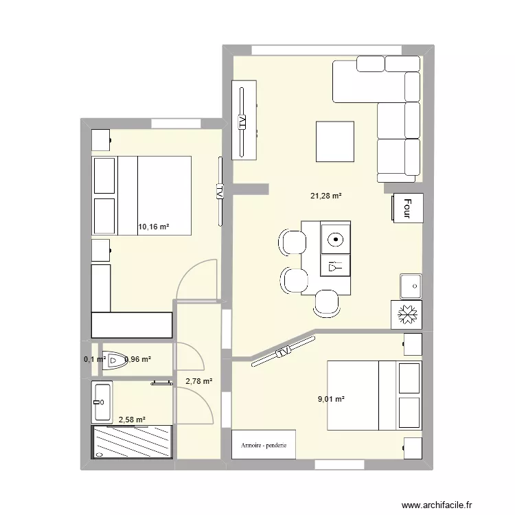 3 pieces grand duc. Plan de 7 et 47 m² 3 pieces grand duc. Plan de 7 et 47 m²