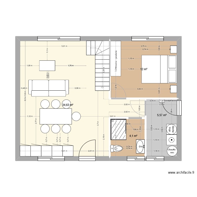 Maison a étage - Le Diben. Plan de 4 pièces et 56 m2