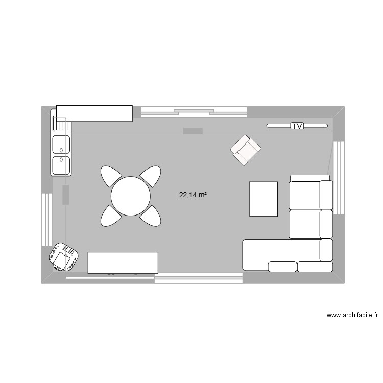 chalet cuisine grande piéce. Plan de 1 pièce et 22 m2