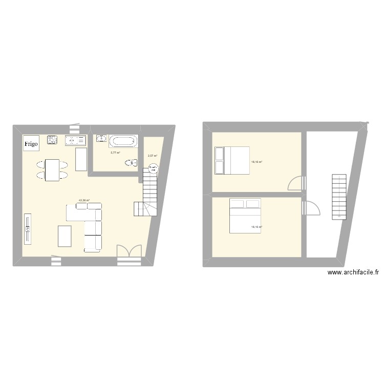 grange. Plan de 5 pièces et 92 m2