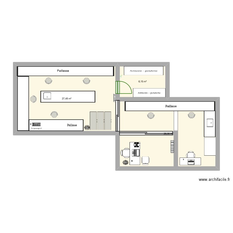 plan labo. Plan de 3 pièces et 60 m2