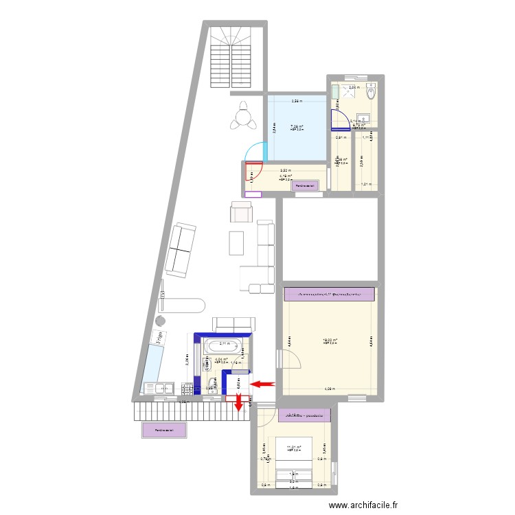 SB_ETAGE. Plan de 7 pièces et 55 m2