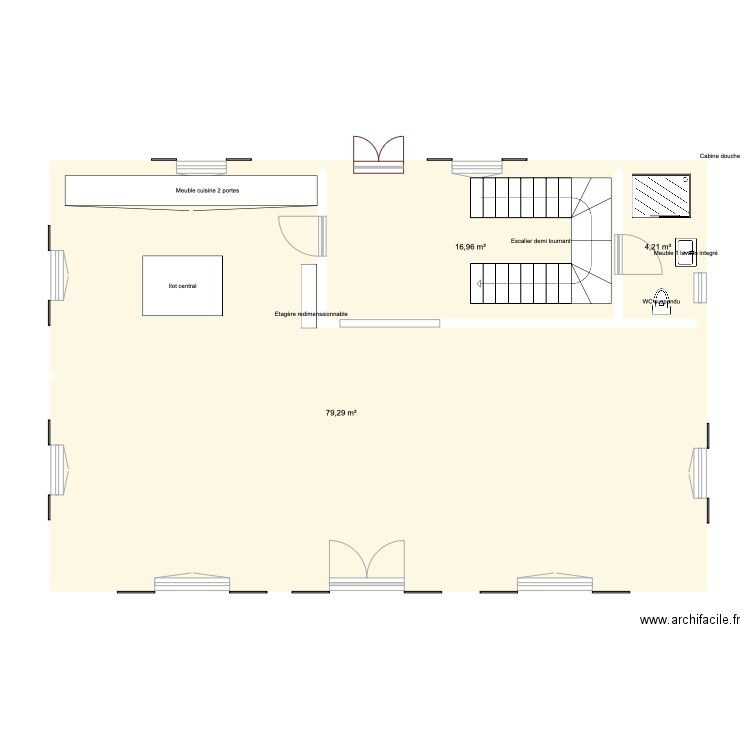 maison 2. Plan de 3 pièces et 100 m2