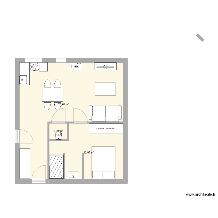 ecurie. Plan de 3 pièces et 40 m2