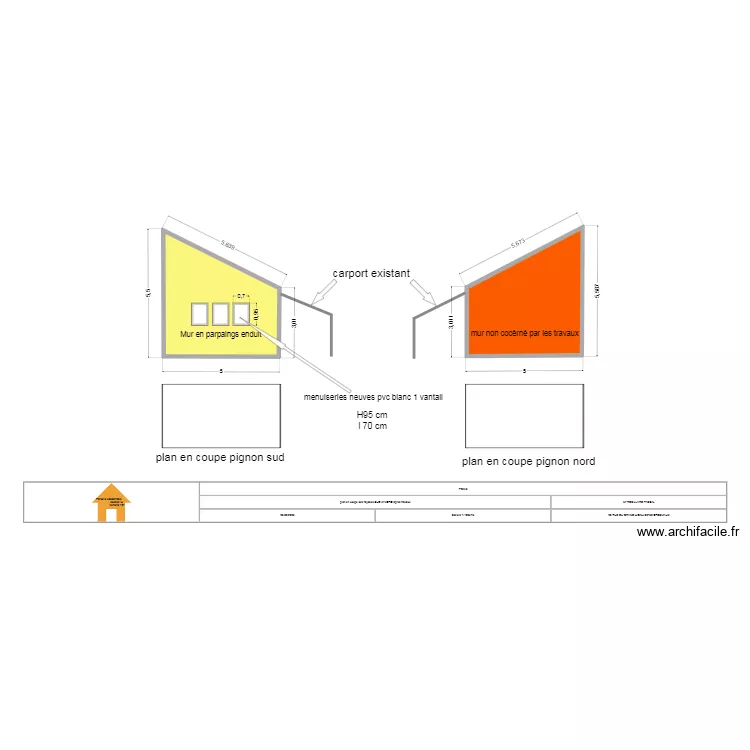 Facade sud et nord apr&eacute;s travaux. Plan de 