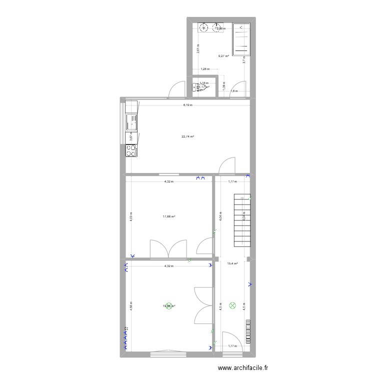 Maison. Plan de 6 pièces et 86 m2