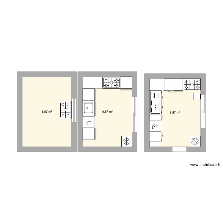 Cuisine - Victor. Plan de 3 pièces et 27 m2