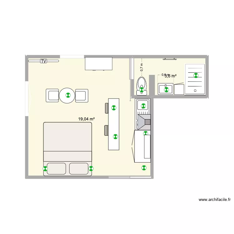 Chambre RDC (08082026). Plan de 2 et 23 m² Chambre RDC (08082026). Plan de 2 et 23 m²