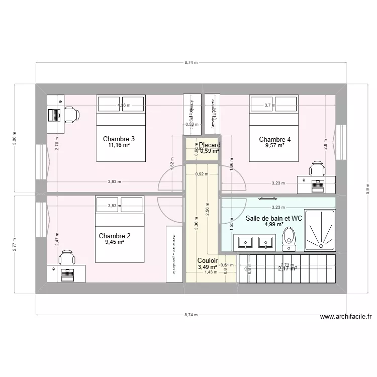 RDC DOUMERGUE. Plan de 7  et 41 m²