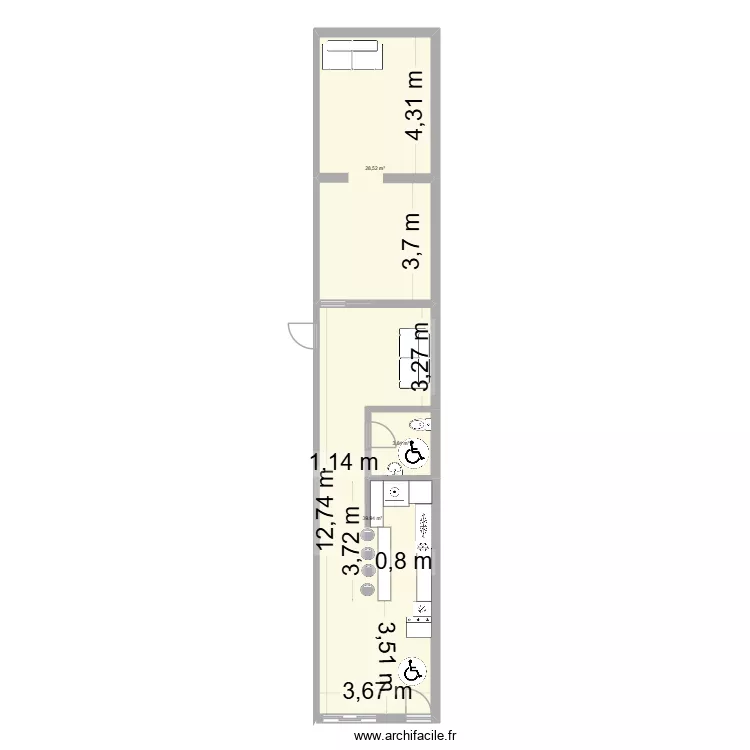 Le Dégustateur murs. Plan de 3 et 72 m² Le Dégustateur murs. Plan de 3 et 72 m²
