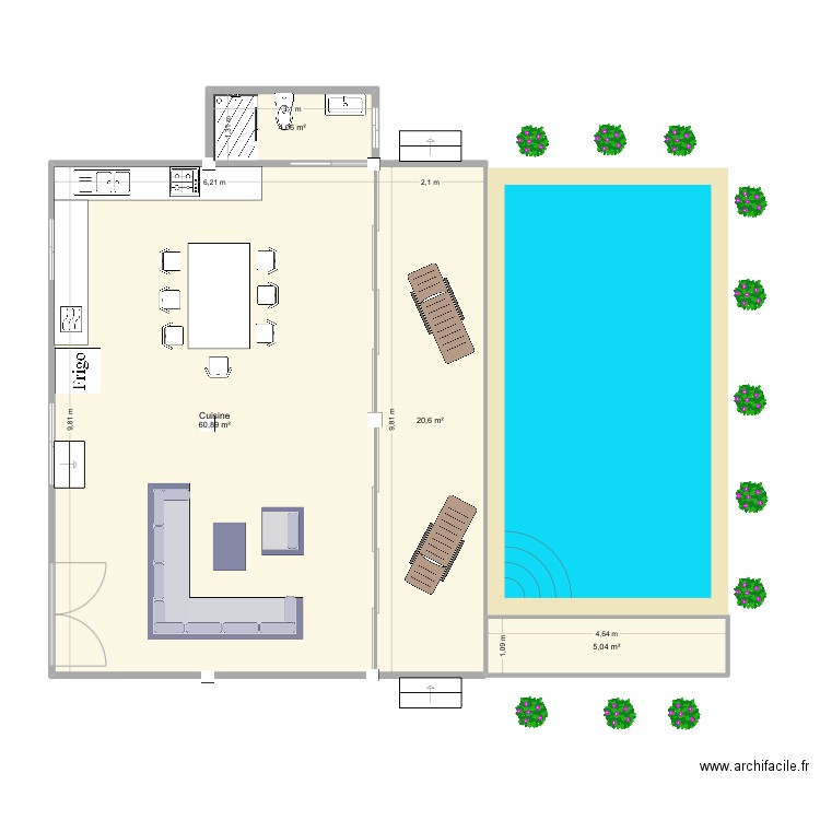 piscine terrasse 1. Plan de 4 pièces et 91 m2