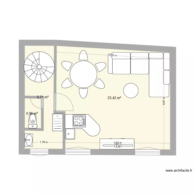 T 3 2&egrave;me &eacute;tage. Plan de 3  et 30 m²