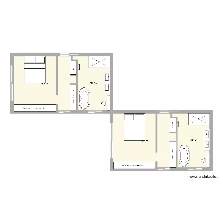 suite parentale. Plan de 4  et 73 m²