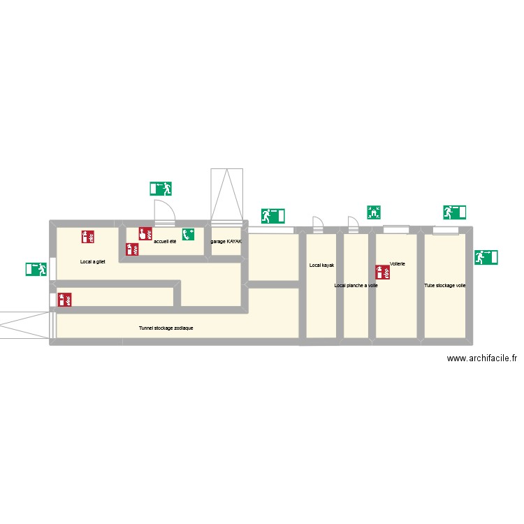 buvette. Plan de 8 pièces et 56 m2