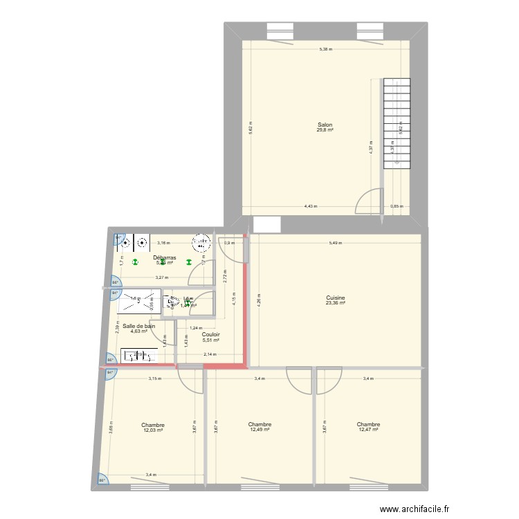 appartement. Plan de 9 pièces et 107 m2